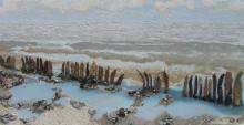 De Keag Terschelling 2017 acryl met hout, zand en strandvindsels op doek 115x225cm (verkocht)
