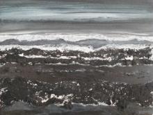 Nacht over zee acryl met papier en zand op hout 32x43cm (verkocht)